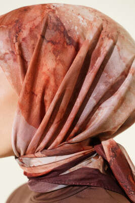 Desenli Dijital Baskılı Eşarp Acı Kahve - Thumbnail