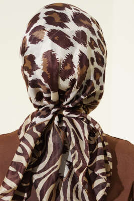 Leopar Desenli Soft Eşarp Kahve - Thumbnail