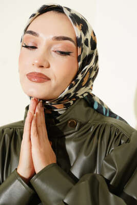 Pazarium - Leopar Desenli Soft Eşarp Petrol Yeşili