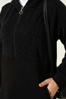 Simli Kapüşonlu İkili Takım Siyah - Thumbnail