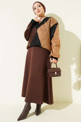 V Yaka Baklava Desenli Triko Kazak Siyah - Thumbnail