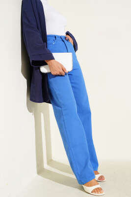 Pazarium - Salaş Boru Paça Kot Pantolon Saks