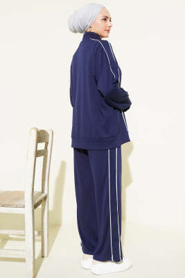 Biye Detaylı Fermuarlı Loyşa İkili Takım Lacivert - Thumbnail