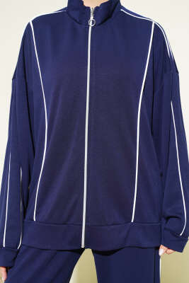 Biye Detaylı Fermuarlı Loyşa İkili Takım Lacivert - Thumbnail