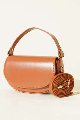 Pazarium - Mıknatıslı Oval El Çanta Taba