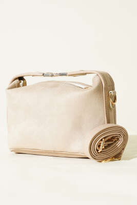 Pazarium - Kilit Sap Detaylı Süet Çanta Bej