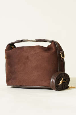 Pazarium - Kilit Sap Detaylı Süet Çanta Acı Kahve