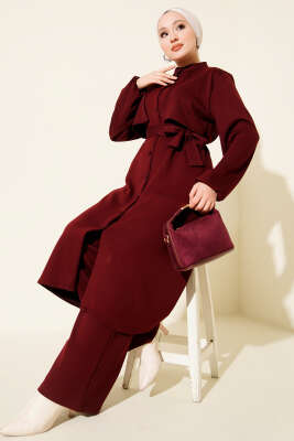 Pazarium - Hakim Yaka Pelerinli Loyşa İkili Takım Bordo
