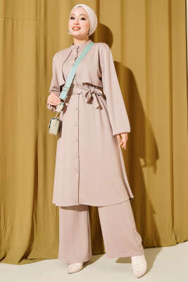 Pazarium - Hakim Yaka Pelerinli Loyşa İkili Takım Bej