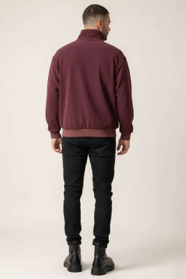 Oversize Kadife Erkek Mont Bordo - Thumbnail