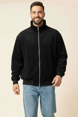 Oversize Kadife Erkek Mont Siyah - Thumbnail