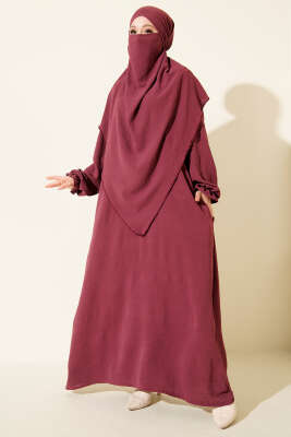 Pazarium - Peçeli Geniş Ferace Mürdüm