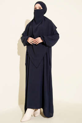 Peçeli Geniş Ferace Lacivert - Thumbnail