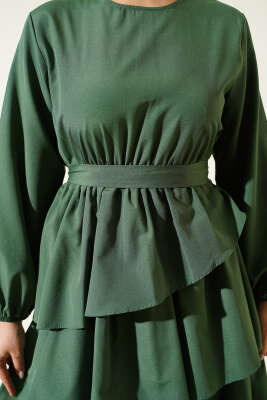 Kat Kat Kuşaklı Terikoton Elbise Haki - Thumbnail