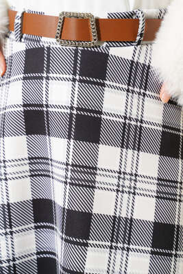 Kemerli Ekoseli Scuba Etek Siyah - Thumbnail