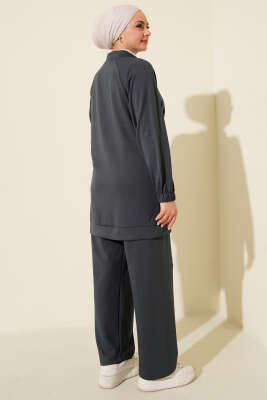 Omuz Taşlı Fermuarlı Loyşa İkili Takım Füme - Thumbnail