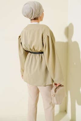 Bel Lastikli Kemerli Dabıl Ceket Çağla Yeşili - Thumbnail