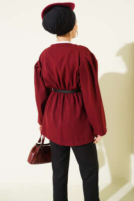 Bel Lastikli Kemerli Dabıl Ceket Bordo - Thumbnail