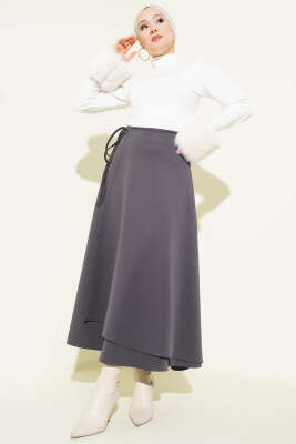 İp Bağlamalı Kloş Scuba Etek Füme - Thumbnail