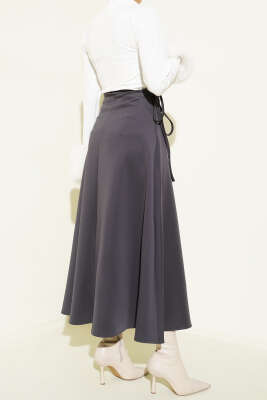 İp Bağlamalı Kloş Scuba Etek Füme - Thumbnail