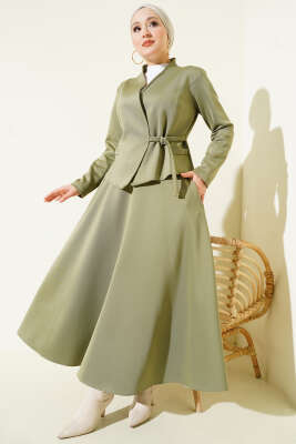 Yan İpli Scuba Etekli İkili Takım Çağla Yeşili - Thumbnail