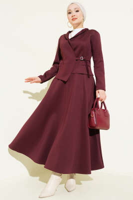 Pazarium - Yan İpli Scuba Etekli İkili Takım Bordo