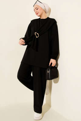 Gold Tokalı Atkılı Loyşa İkili Takım Siyah - Thumbnail