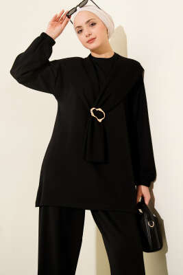 Gold Tokalı Atkılı Loyşa İkili Takım Siyah - Thumbnail