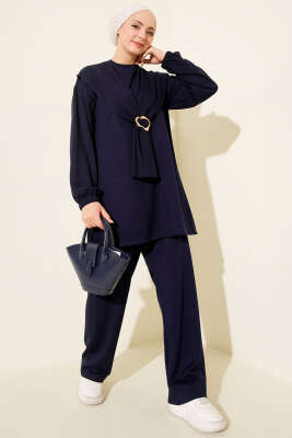 Gold Tokalı Atkılı Loyşa İkili Takım Lacivert - Thumbnail