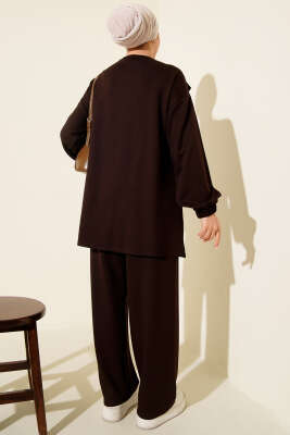 Gold Tokalı Atkılı Loyşa İkili Takım Kahve - Thumbnail