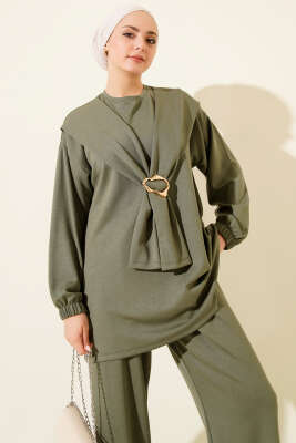 Gold Tokalı Atkılı Loyşa İkili Takım Haki - Thumbnail