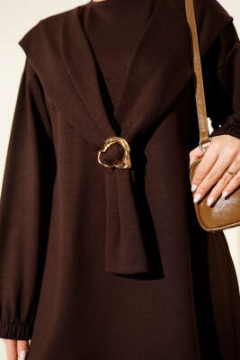 Gold Tokalı Atkılı Loyşa İkili Takım Kahve - Thumbnail