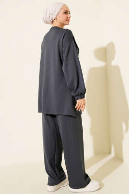 Gold Tokalı Atkılı Loyşa İkili Takım Füme - Thumbnail