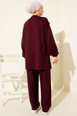 Gold Tokalı Atkılı Loyşa İkili Takım Bordo - Thumbnail