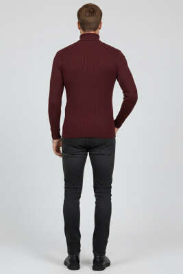 Tam Balıkçı Yaka Triko Erkek Kazak Bordo - Thumbnail