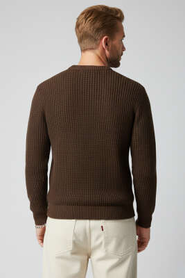 Pirinç Örgü Erkek Triko Kazak Kahve - Thumbnail