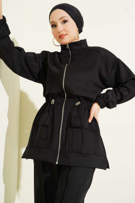 Bel Tünelli Cepli Scuba İkili Takım Siyah - Thumbnail