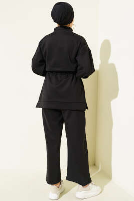 Bel Tünelli Cepli Scuba İkili Takım Siyah - Thumbnail