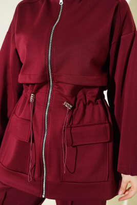 Bel Tünelli Cepli Scuba İkili Takım Bordo - Thumbnail