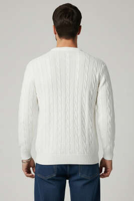 Bukle Örgü Erkek Triko Kazak Ekru - Thumbnail