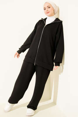 Pazarium - Fermuarlı Basic Loyşa İkili Takım Siyah