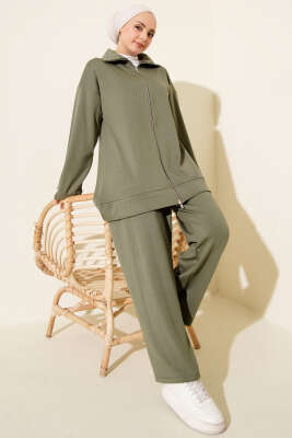 Fermuarlı Basic Loyşa İkili Takım Haki - Thumbnail