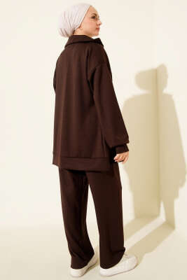 Fermuarlı Basic Loyşa İkili Takım Kahve - Thumbnail