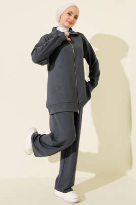 Fermuarlı Basic Loyşa İkili Takım Füme - Thumbnail