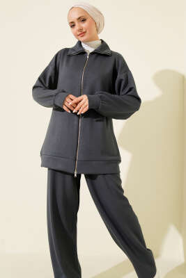 Fermuarlı Basic Loyşa İkili Takım Füme - Thumbnail