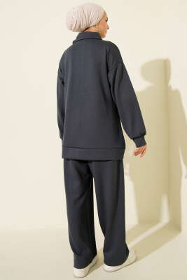 Fermuarlı Basic Loyşa İkili Takım Füme - Thumbnail