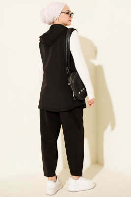 Çıtçıtlı Kapüşonlu Scuba Yelek Takım Siyah - Thumbnail