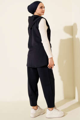 Çıtçıtlı Kapüşonlu Scuba Yelek Takım Lacivert - Thumbnail