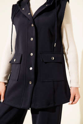 Çıtçıtlı Kapüşonlu Scuba Yelek Takım Lacivert - Thumbnail