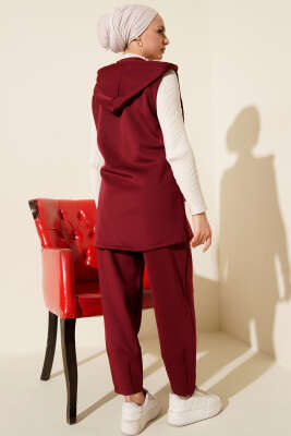 Çıtçıtlı Kapüşonlu Scuba Yelek Takım Bordo - Thumbnail